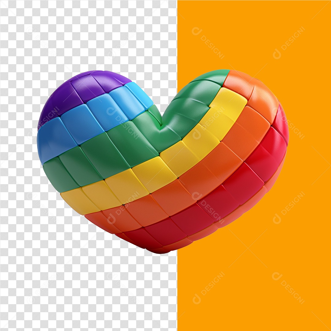 Coração Com Cores LGBT Elemento 3D Para Composição PSD