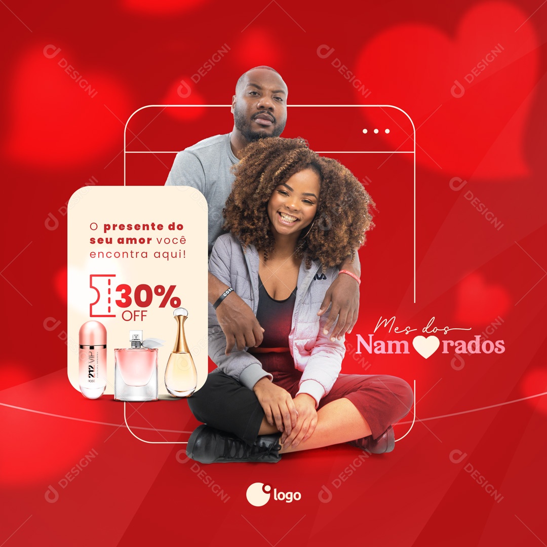 O Presente do seu Amor Você Encontra Aqui! Mês Dos Namorados Social Media PSD Editável