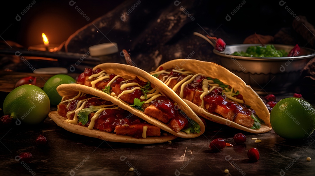 Taco Comida sobre uma mesa de madeira