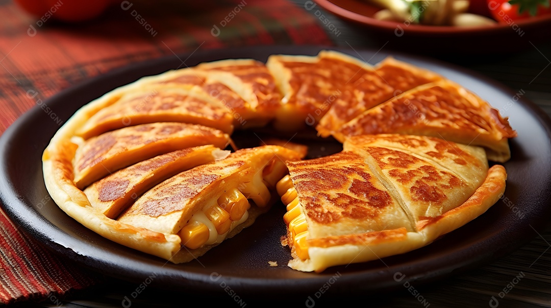 Quesadilla Comida sobre uma mesa de madeira