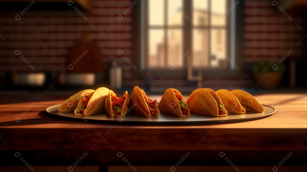 Tacos sobre uma mesa de madeira