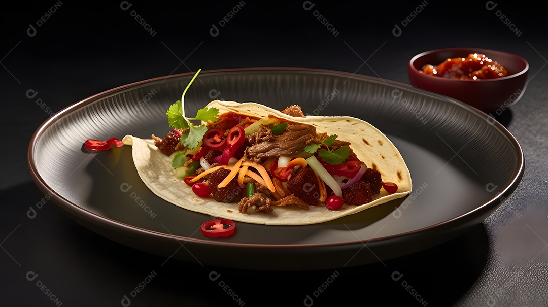 Tacos sobre uma mesa de madeira