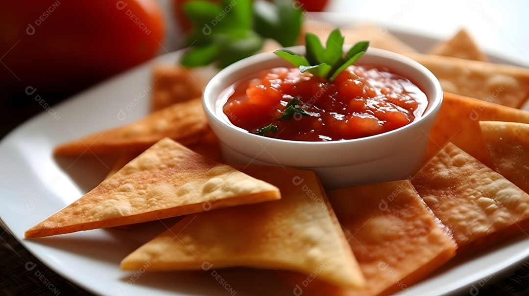 Salsa Prato sobre uma mesa de madeira