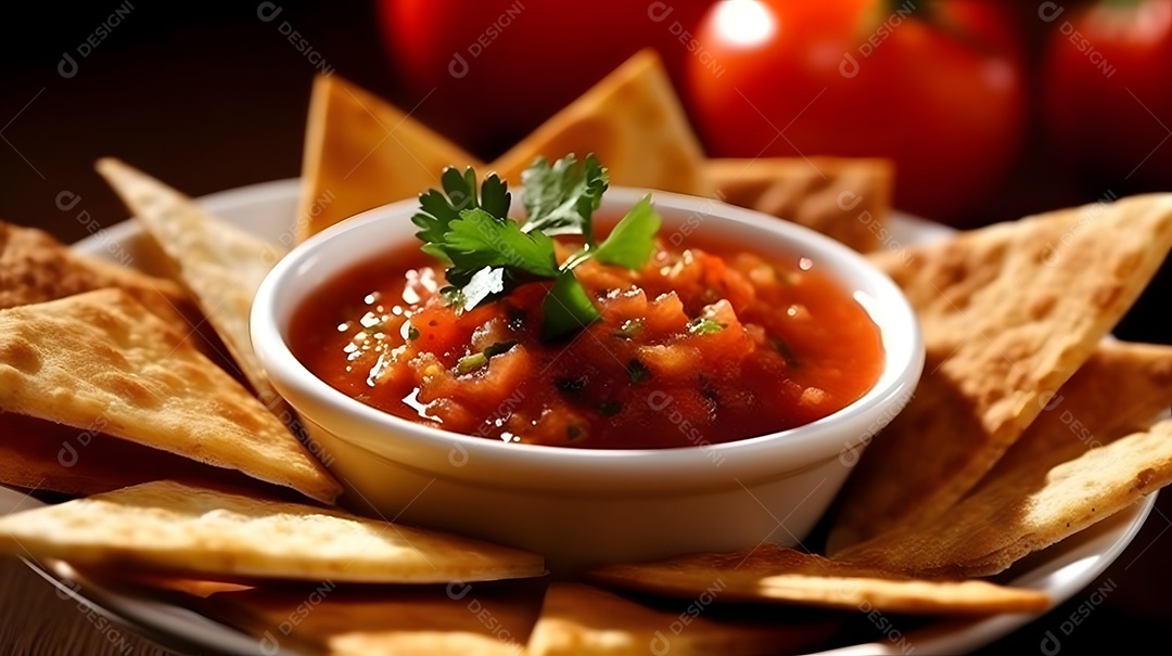 Salsa Prato sobre uma mesa de madeira