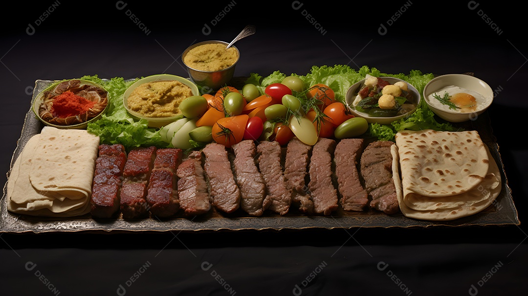 Carnes grelhadas sobre uma mesa de churrascarias