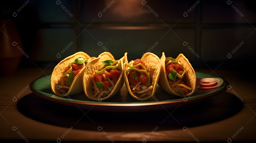 Taco sobre um prato em uma mesa restaurante