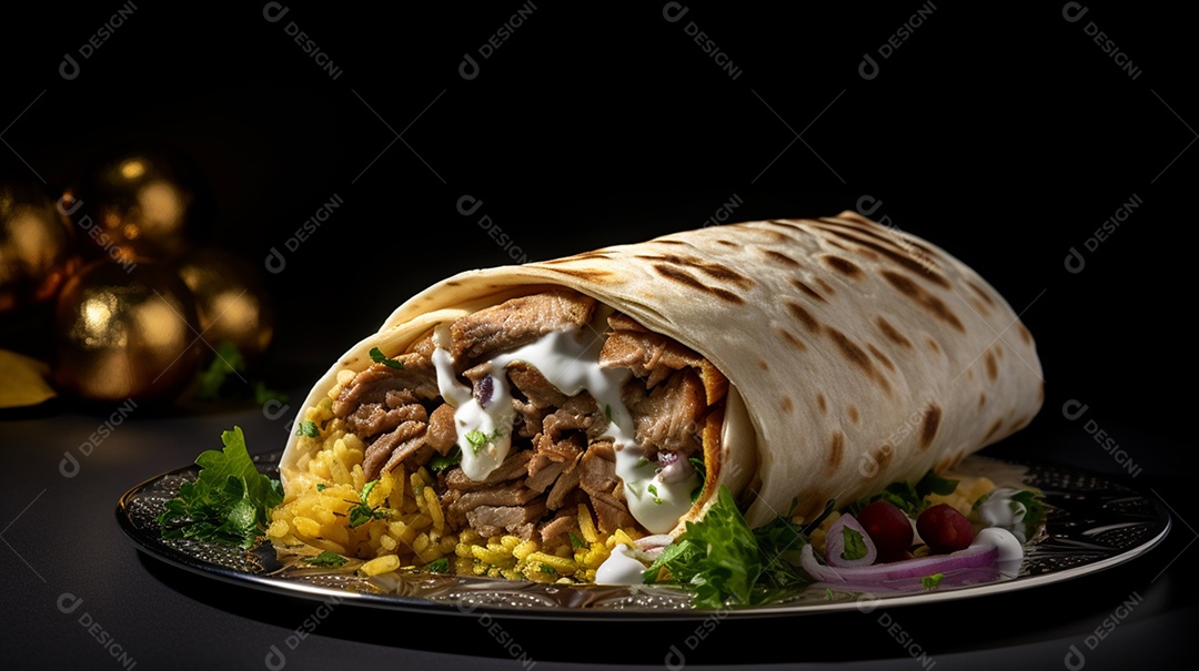 Panqueca sobre um prato em uma mesa restaurante