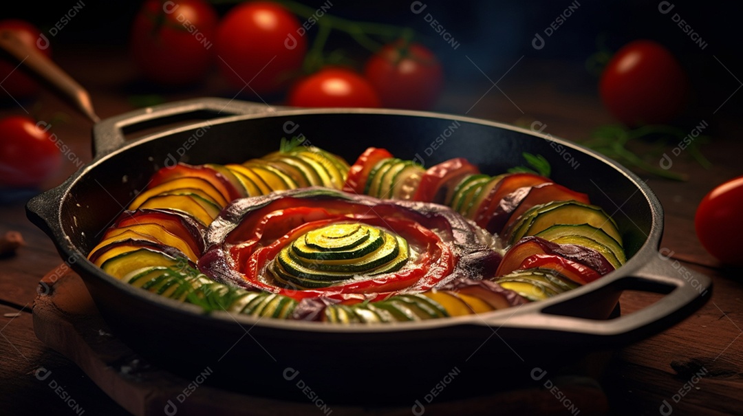 Ratatouille Legume sobre mesa de madeira