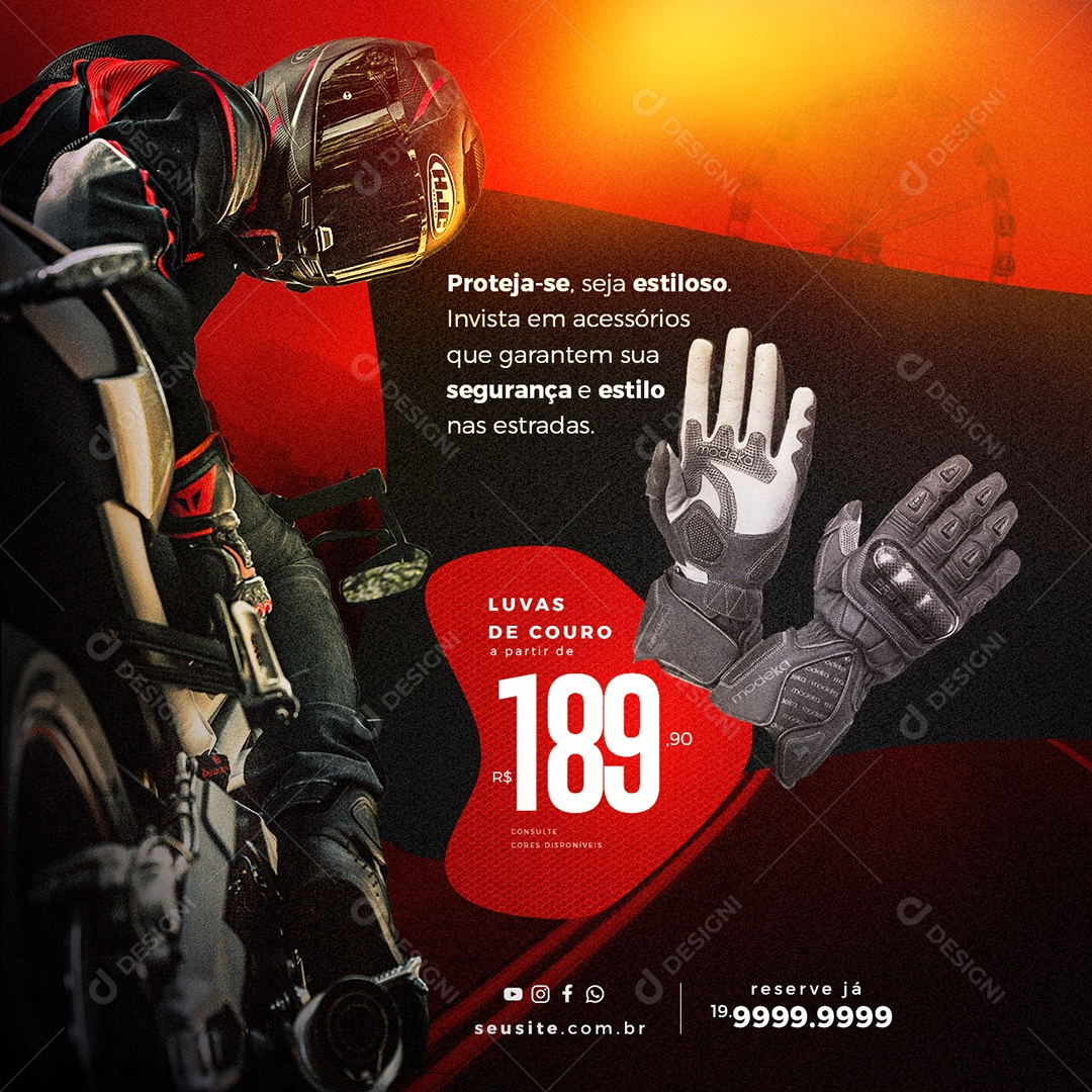 Proteja Se Luvas De Couro A Partir De 189,90 Oficina De Moto Social Media PSD Editável