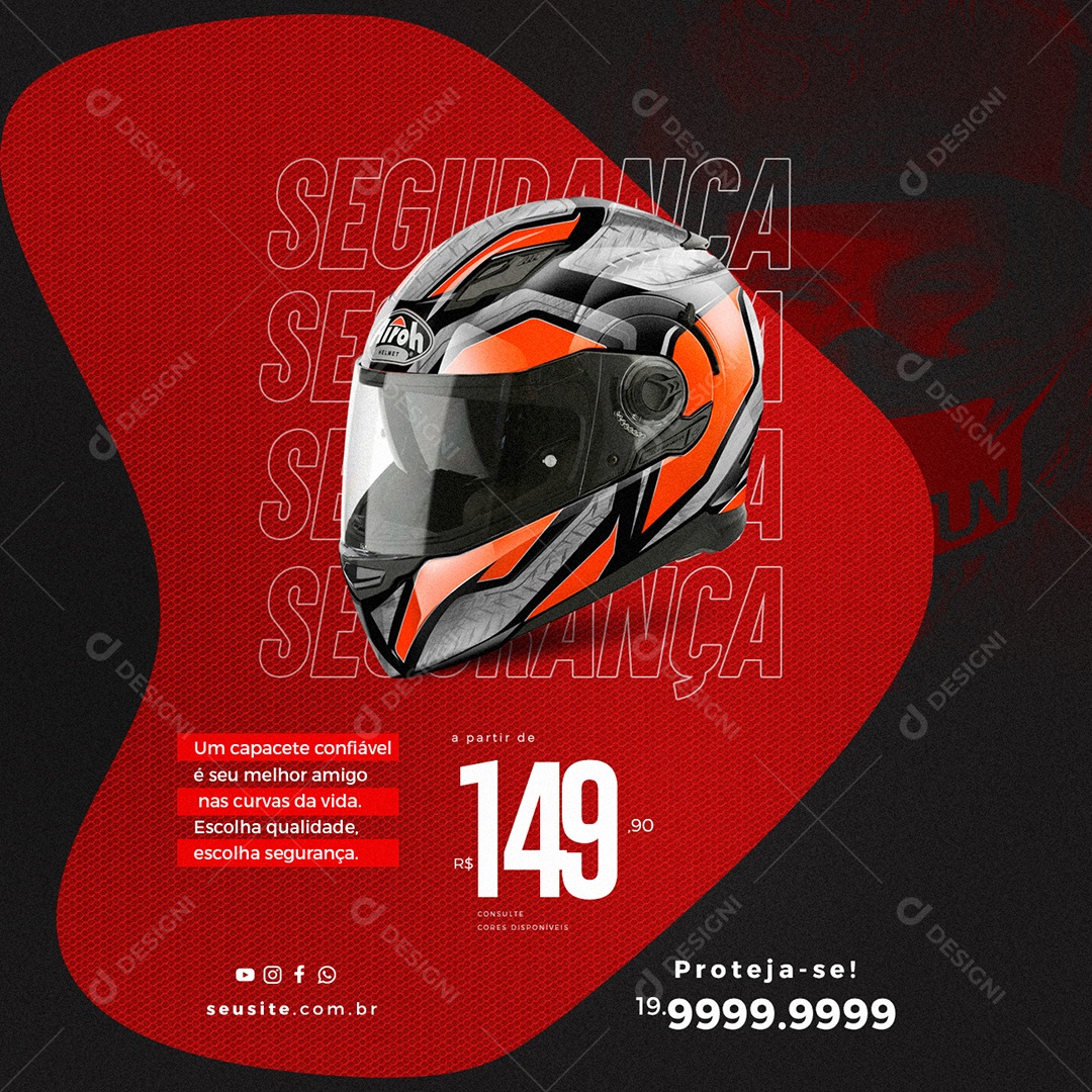 Segurança Um Capacete Confiável 149,90 Oficina De Moto Social Media PSD Editável
