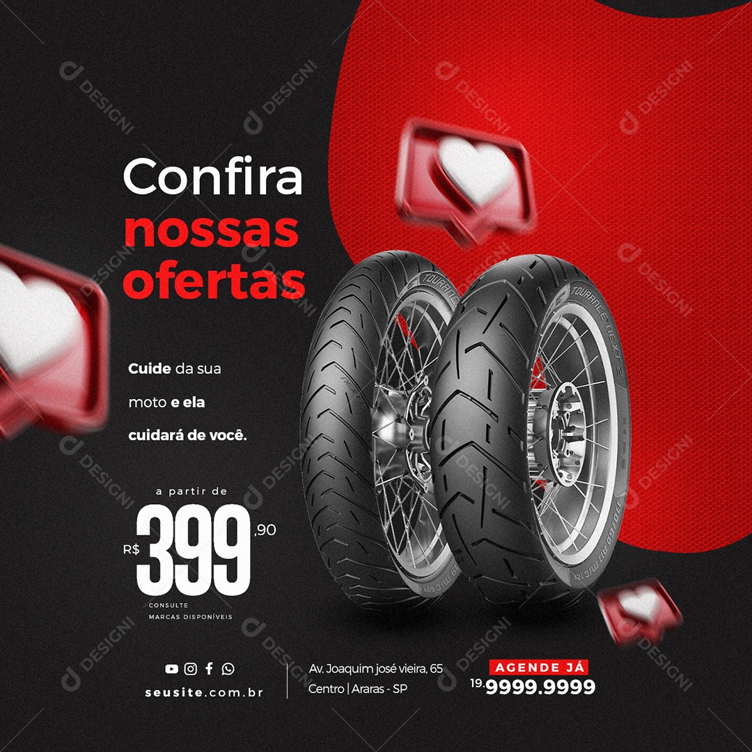 Confira Nossas Ofertas Pneus A Partir De 399,90 Oficina De Moto Social Media PSD Editável