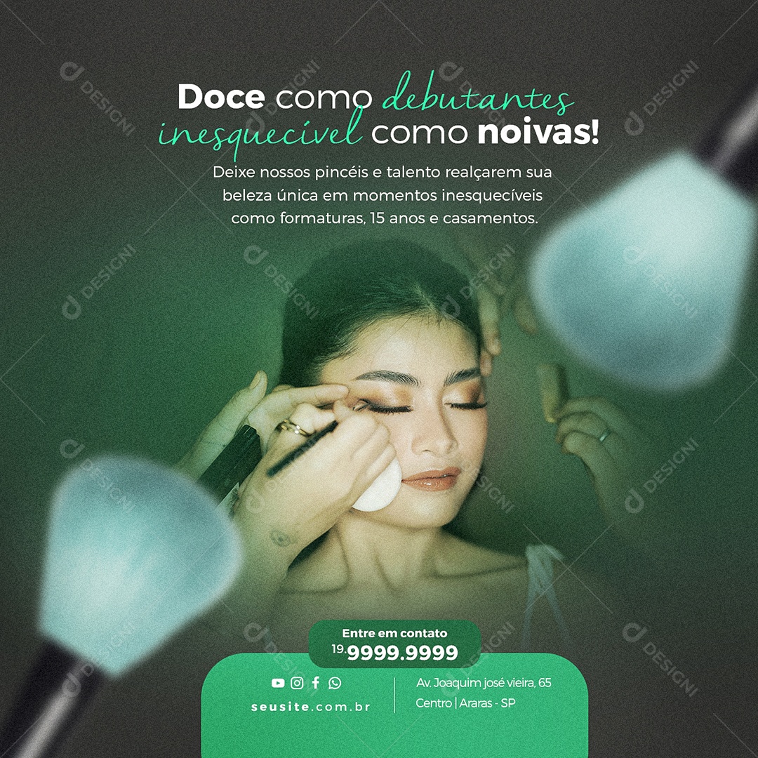 Doce Como Debutantes Inesquecível Como Noivas Serviços De Maquiadora Social Media PSD Editável