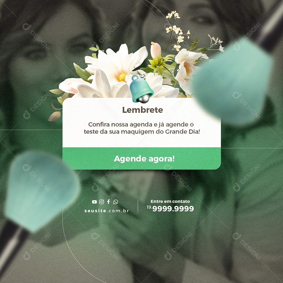 Lembrete Confira Nossa Agenda e Já Agende O Teste Da Sua Maquiagem Serviços De Maquiadora Social Media PSD Editável