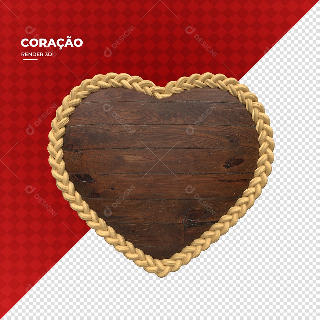 Coração De Madeira Com Moldura De Corda Elemento 3D Para Composição PSD