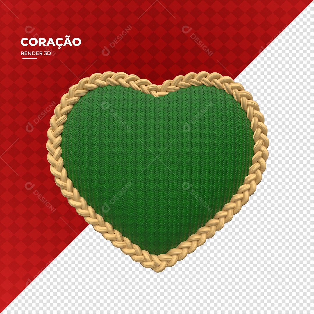 Coração Verde Com Moldura De Corda Elemento 3D Para Composição PSD