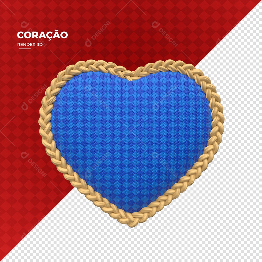 Coração Azul Com Moldura De Corda Elemento 3D Para Composição PSD