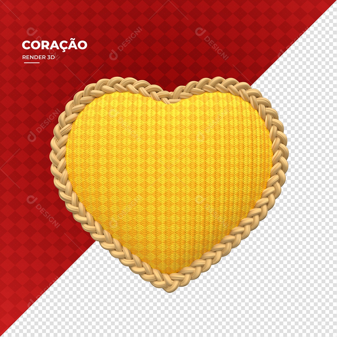 Coração Amarelo Com Moldura De Corda Elemento 3D Para Composição PSD