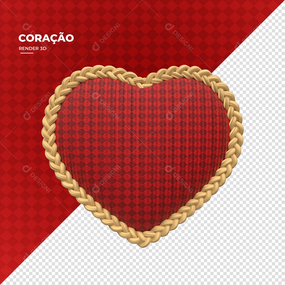 Coração Vermelho Com Moldura De Corda Elemento 3D Para Composição PSD