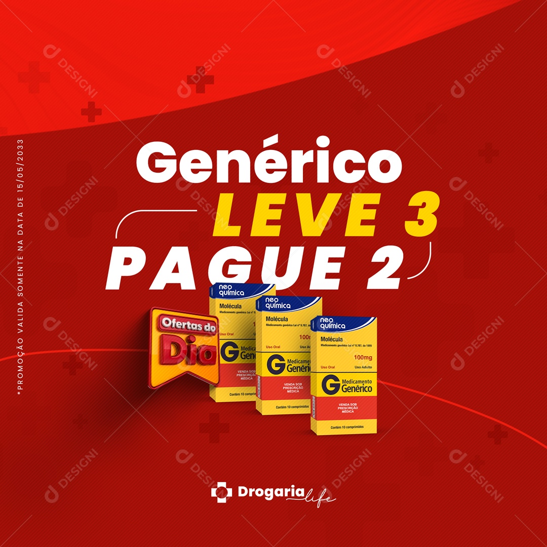 Ofertas do Dia Leve 3 Pague 2 Farmácia Drogaria Social Media PSD Editável