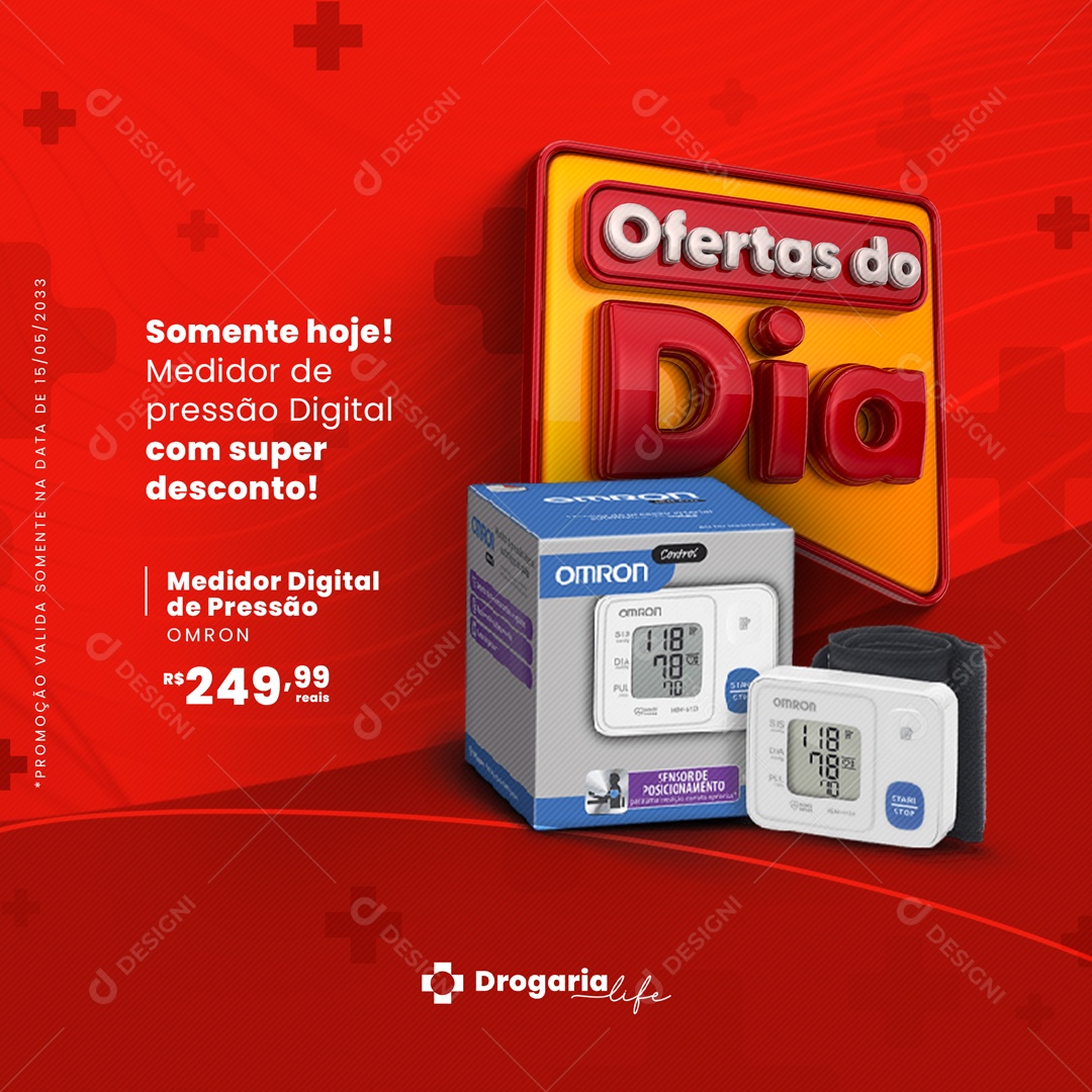 Ofertas do Dia Medidor de Pressão digital com Super Desconto! Farmácia Drogaria Social Media PSD Editável