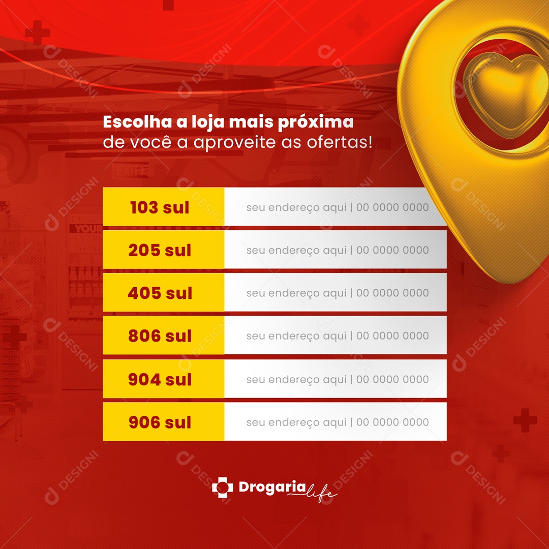 Escolha a Mais Próxima! Farmácia Drogaria Social Media PSD Editável