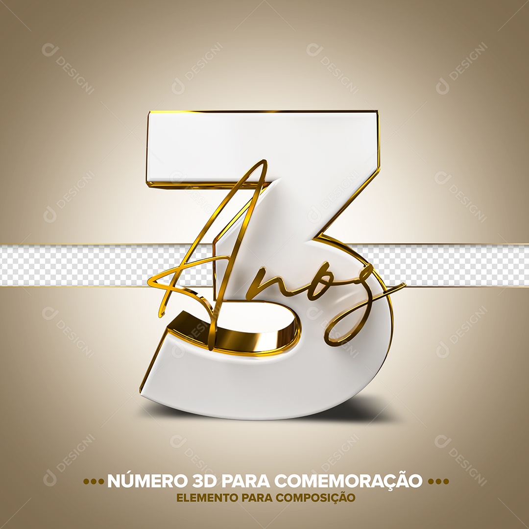 Número 3 Para Comemorações Elemento 3D Para Composição PSD