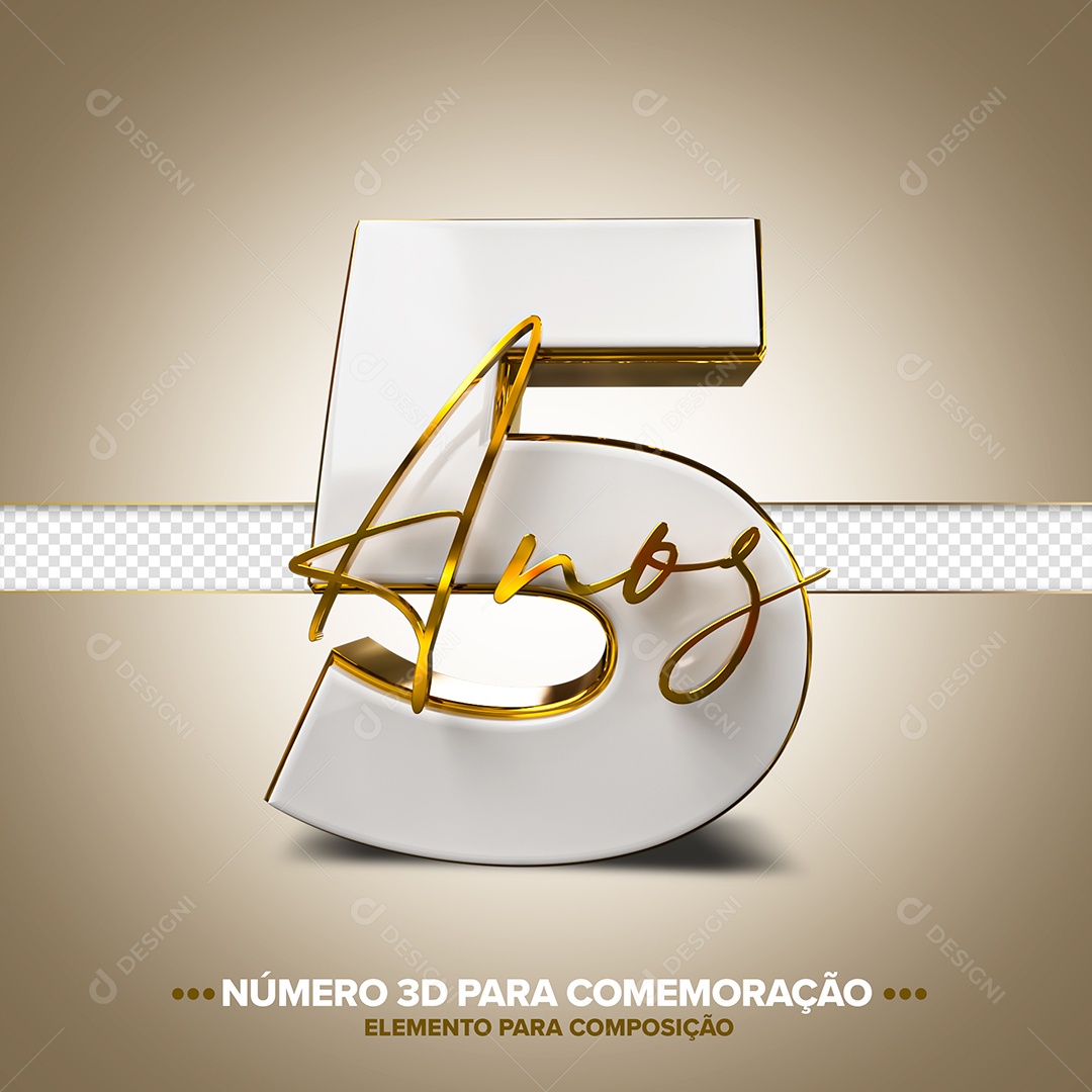 Número 5 Para Comemorações Elemento 3D Para Composição PSD