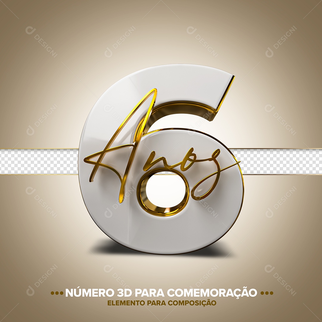 Número 6 Para Comemorações Elemento 3D Para Composição PSD