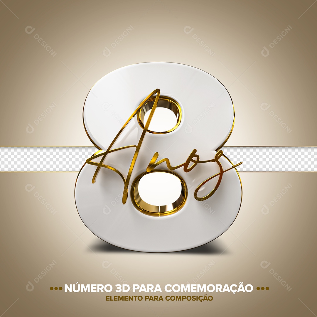Número 8 Para Comemorações Elemento 3D Para Composição PSD