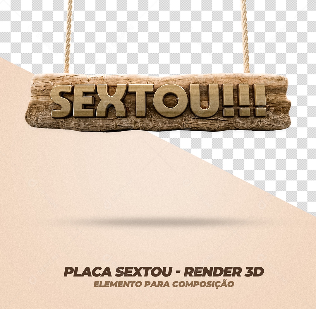 Placa De Madeira Escrito Sextou Elemento 3D Para Composição PSD