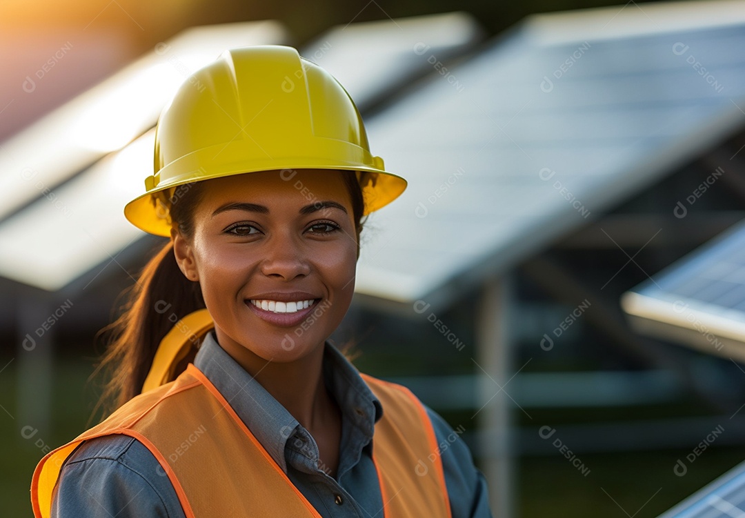 Mulher técnica instalador de placas solares