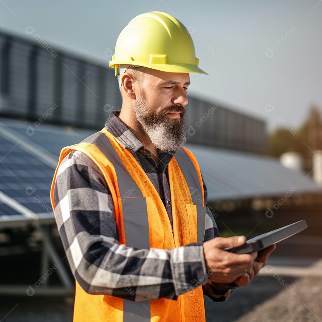 Homem técnico instalador de placas solares