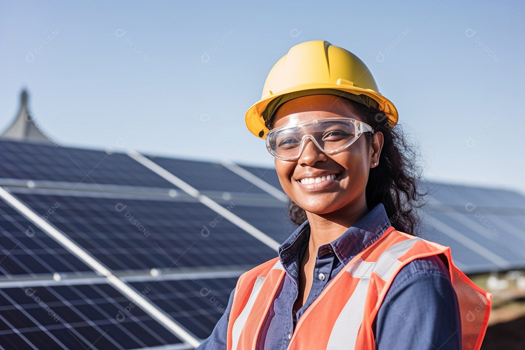 Mulher técnica instalador de placas solares