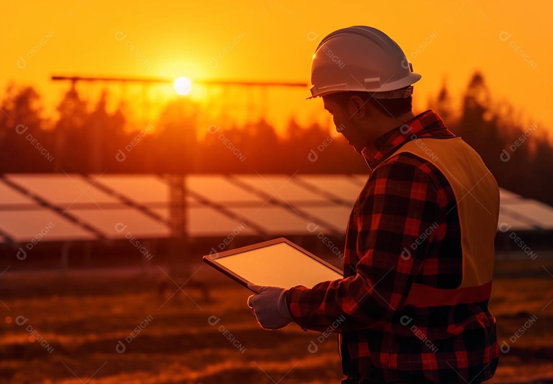 Homem técnico instalador de placas solares