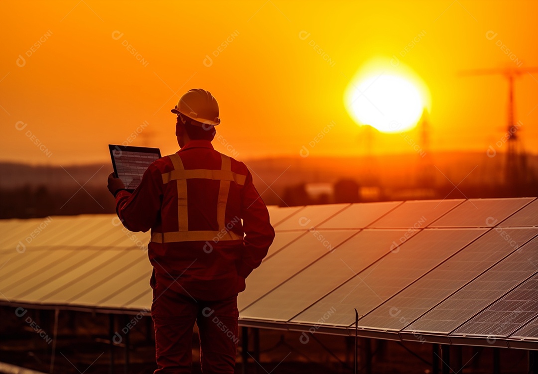 Homem técnico instalador de placas solares