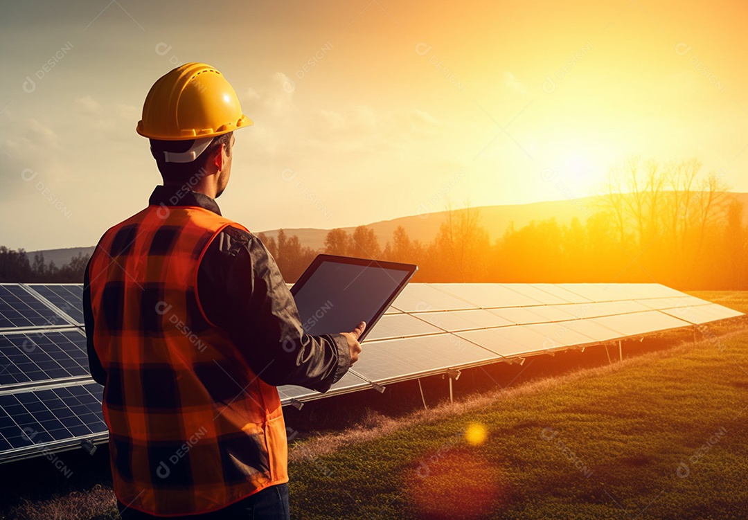 Homem técnico instalador de placas solares