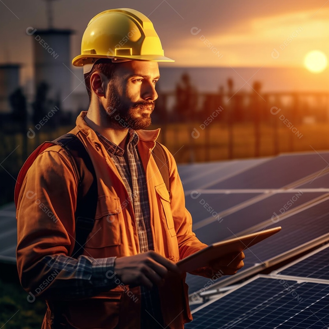 Homem técnico instalador de placas solares
