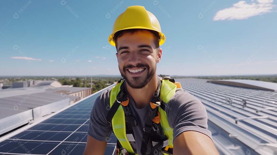 Homem técnico instalador de placas solares