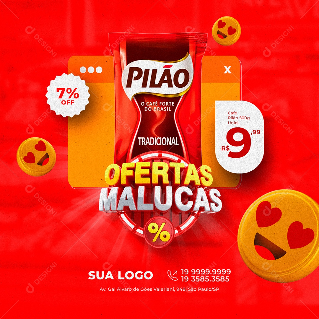 Ofertas Malucas Café 7% Off Supermercado Social Media PSD Editável