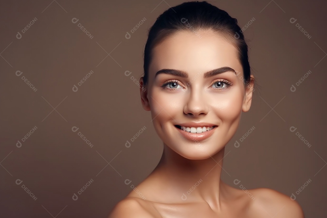 Detalhes de uma linda mulher branca sorridente