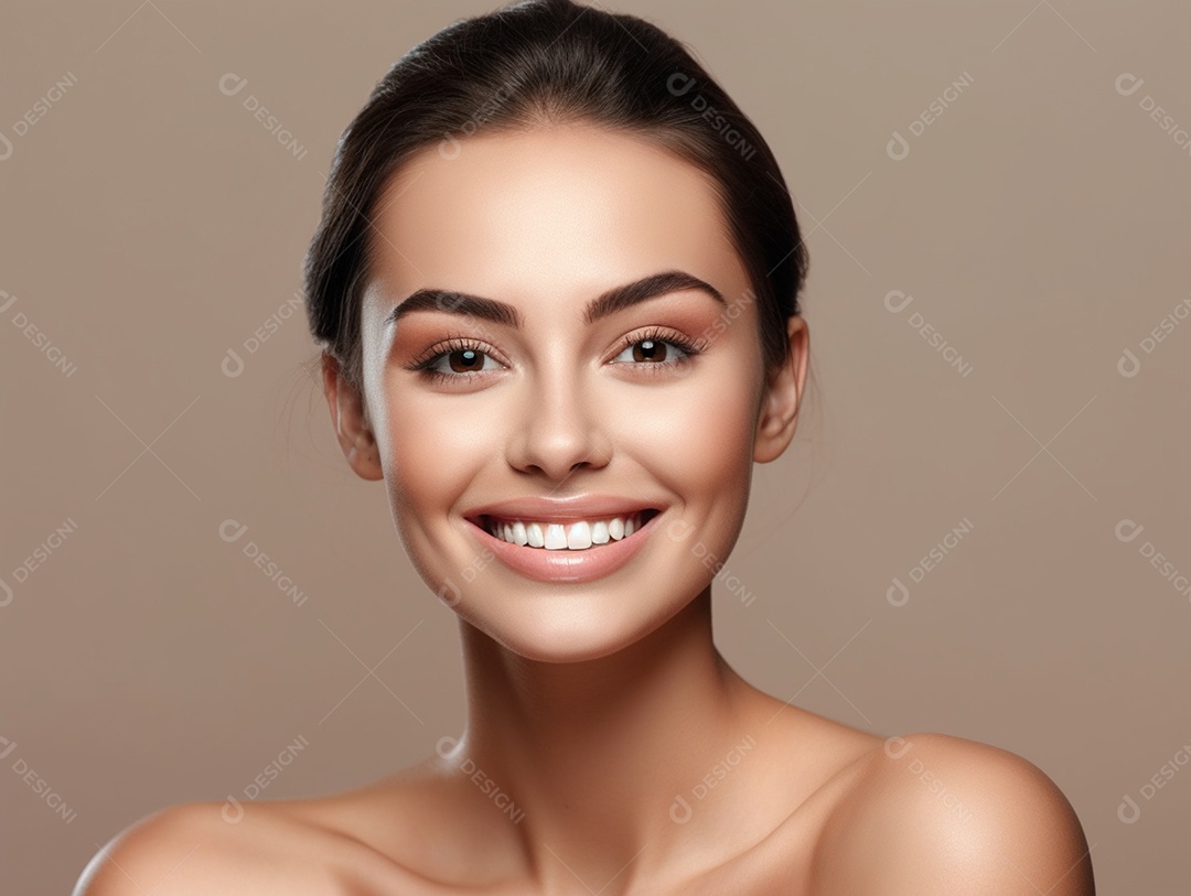 Detalhes de uma linda mulher branca sorridente