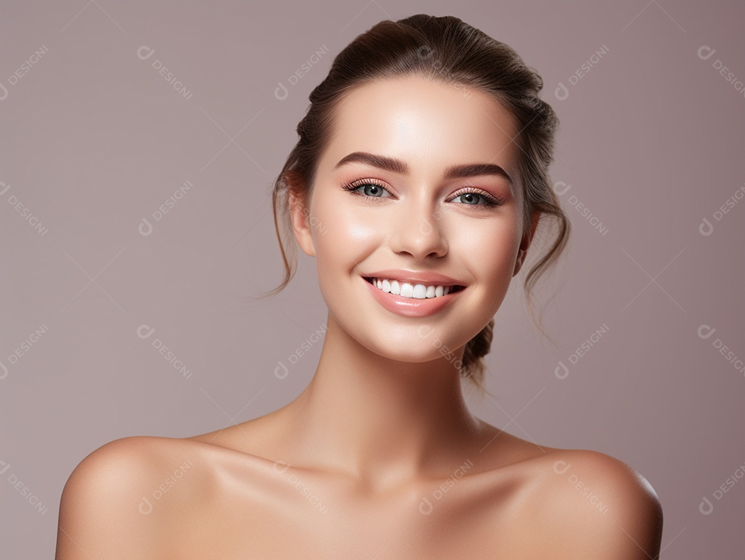 Detalhes de uma linda mulher branca sorridente