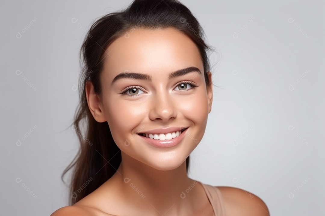 Detalhes de uma linda mulher branca sorridente