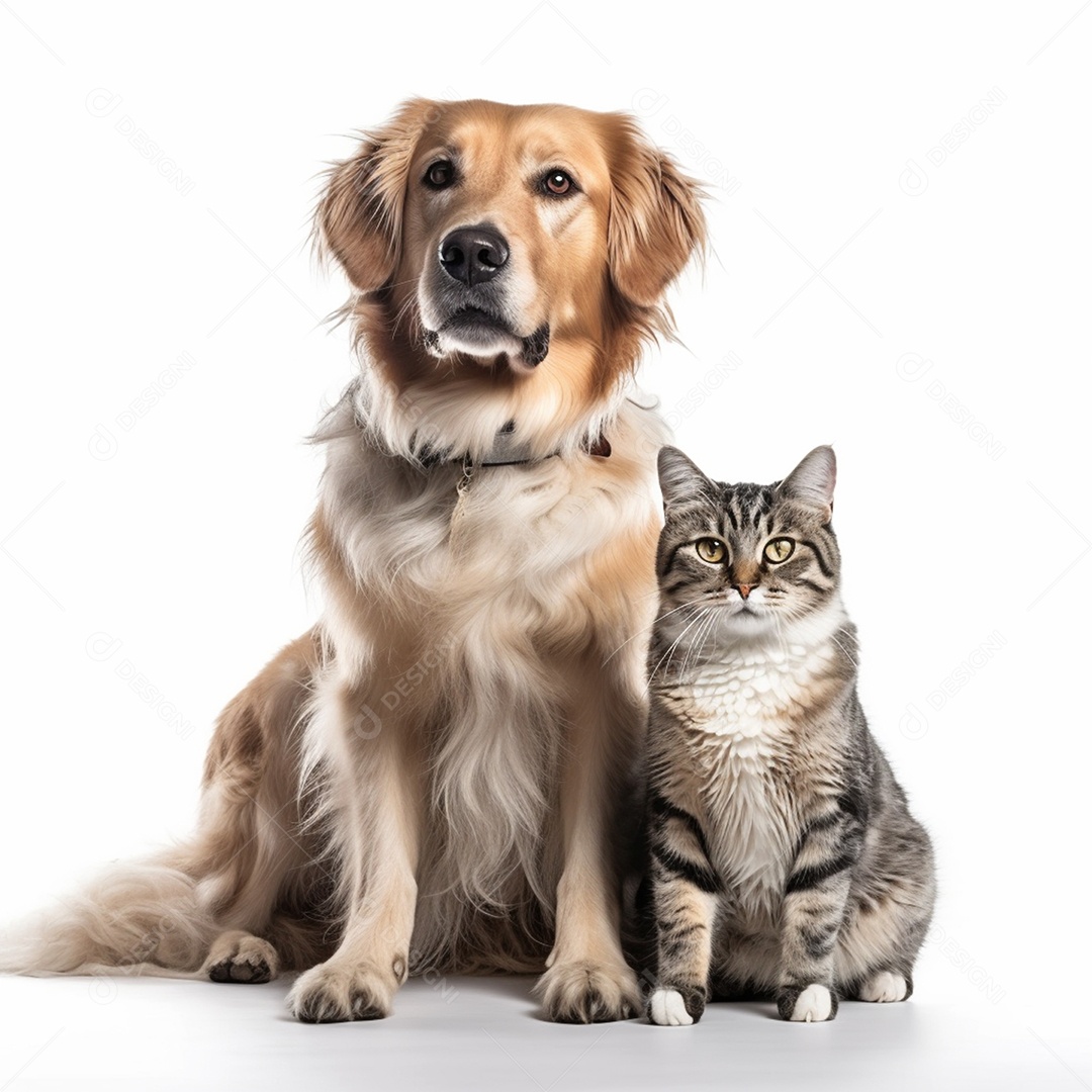 Animais de estimação gato e cachorro fundo branco