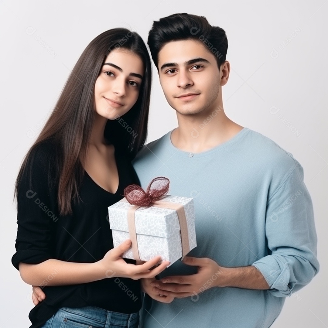 Lindo casal com caixa de presente