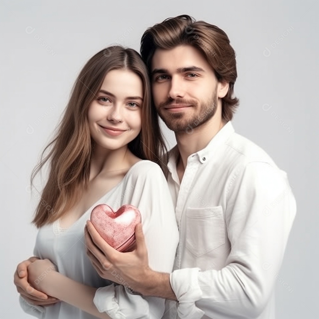 Lindo casal felizes segurando coração