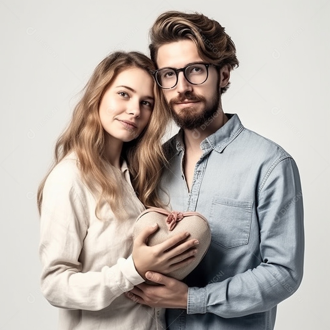 Lindo casal felizes segurando coração