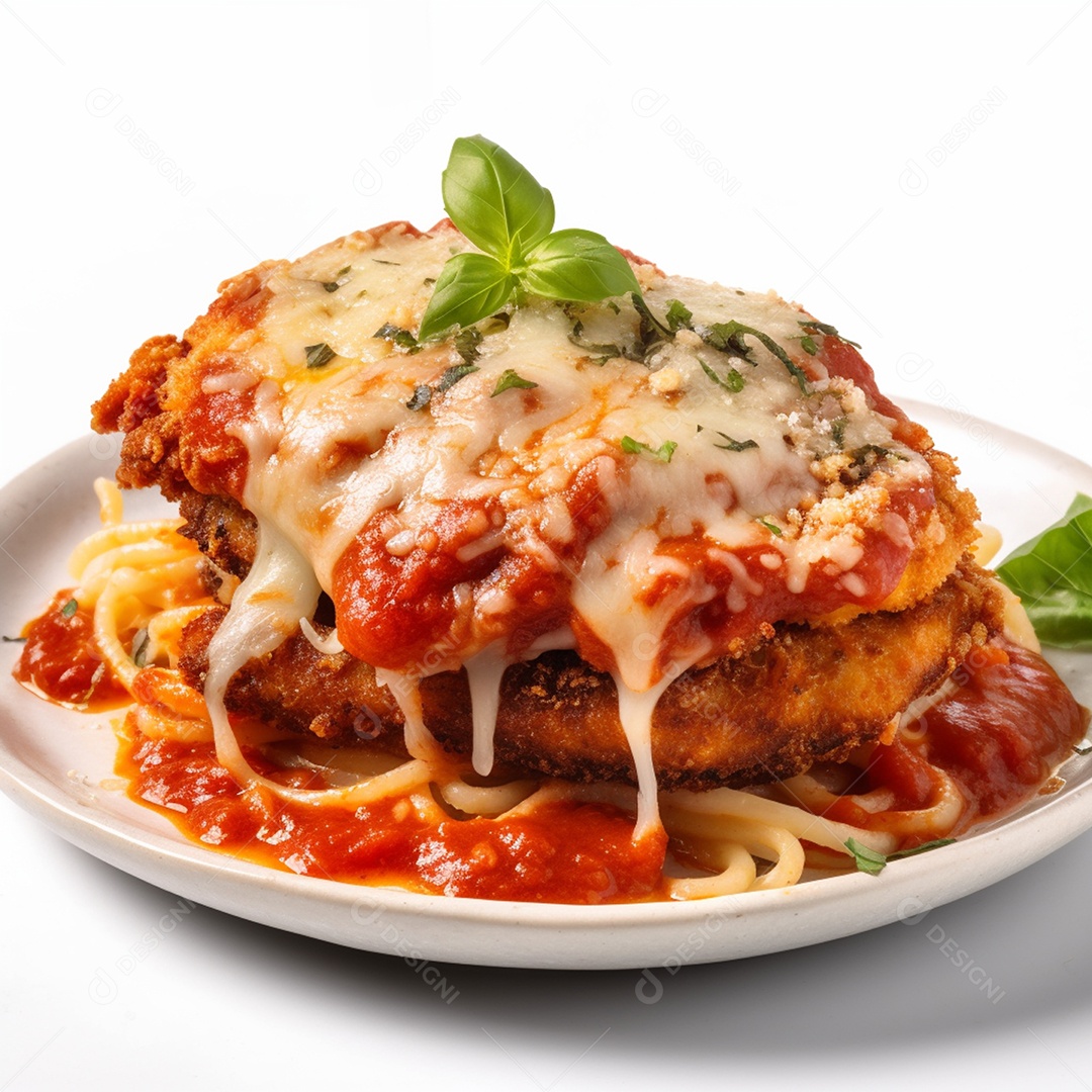 Deliciosa parmegiana de frango em fundo branco