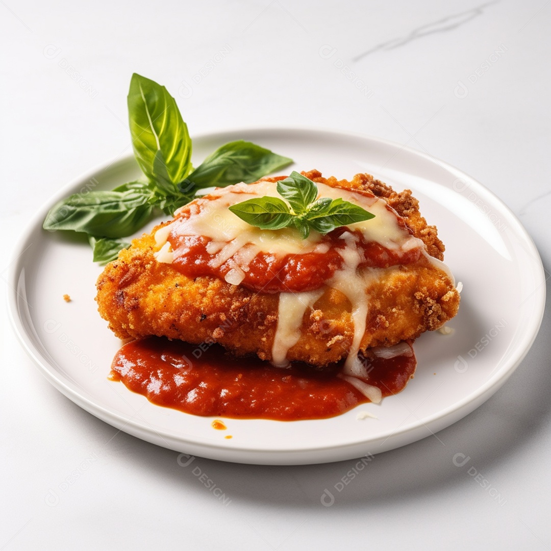 Deliciosa parmegiana de frango em fundo branco