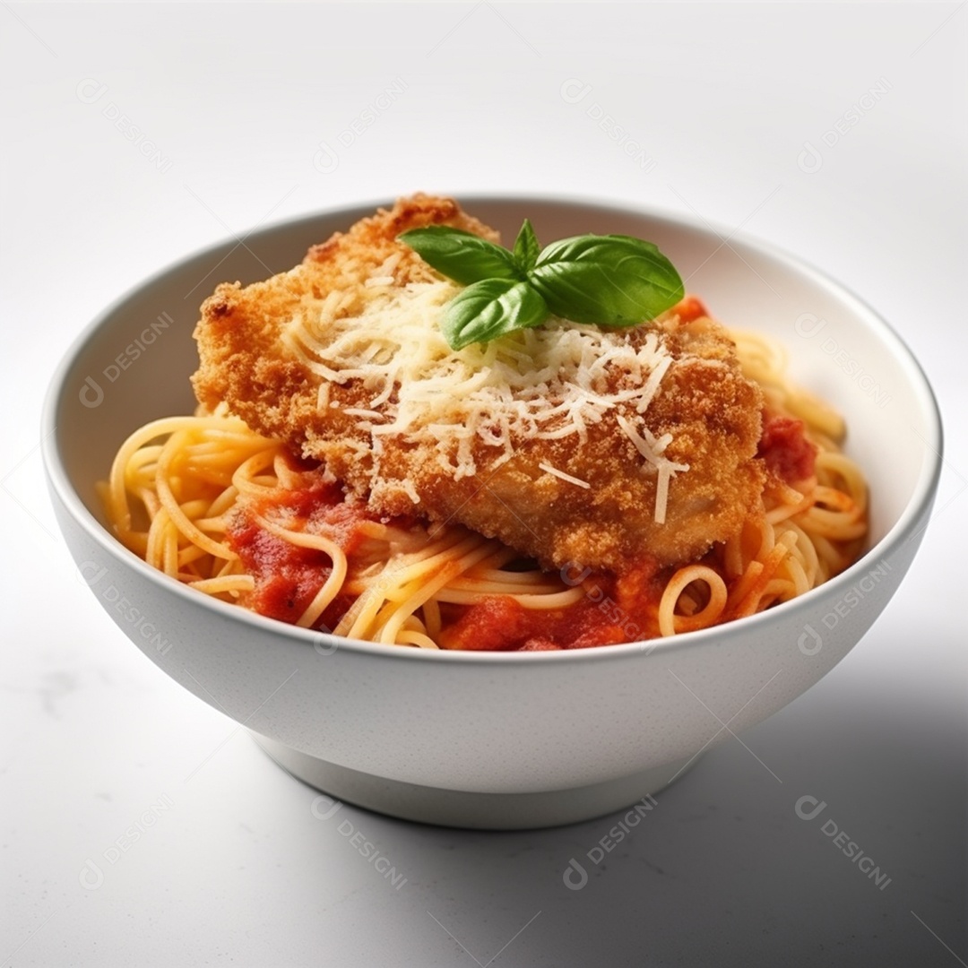 Deliciosa parmegiana de frango em fundo branco